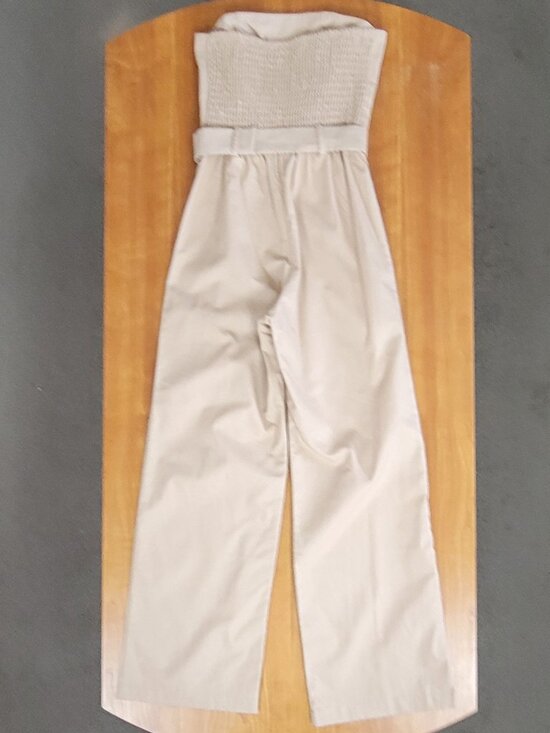 Monteau Tan Linen Blend Belted Strapless Jumpsuit With Pockets - XS - Picture 6 of 9